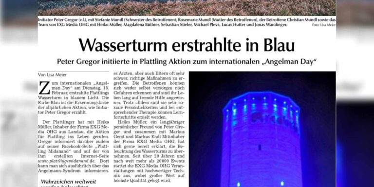 Angelman: Zeitungsartikel zur Wasserturm-Aktion